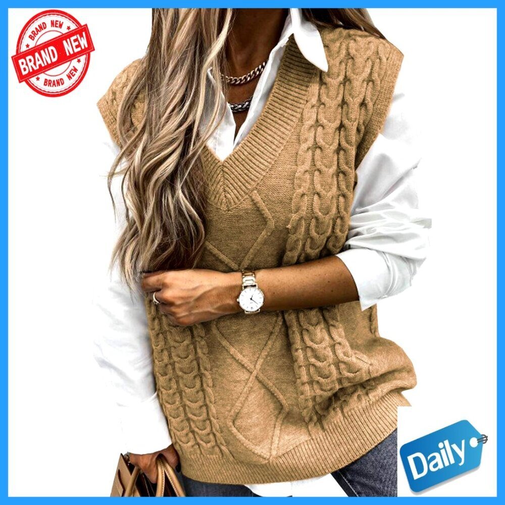 Oversized V-Neck Sweater Vest Sleeveless Pullover Loose Fit Knit